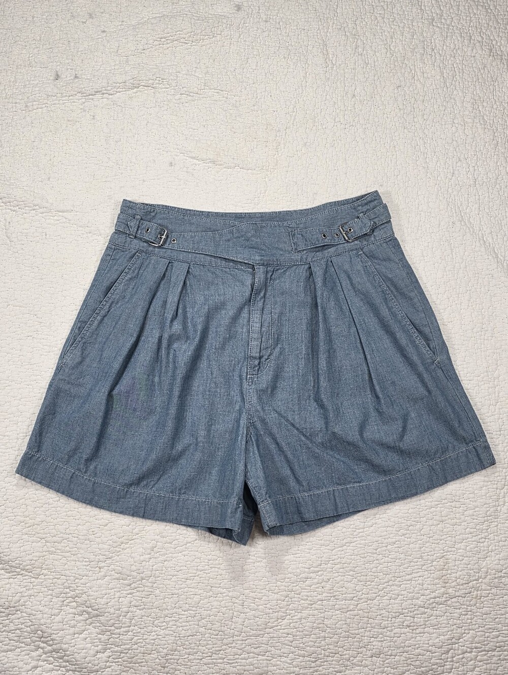 Lauren Ralph Lauren Pleated High-Waist Chambray Denim Shorts